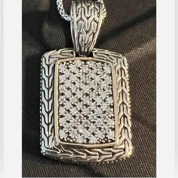 Unisex Dog Tag 14K Gold & Sterling Silver Pendant Necklace CZ’s NWT - Picture 2 of 8